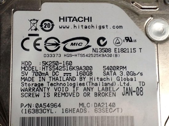 Interne Harde Schijf - Harde Schijf Laptop - Opslag Uitbreiden - 2.5 Inch Formaat - 160 GB - Zilver van Merkloos — afbeelding 3