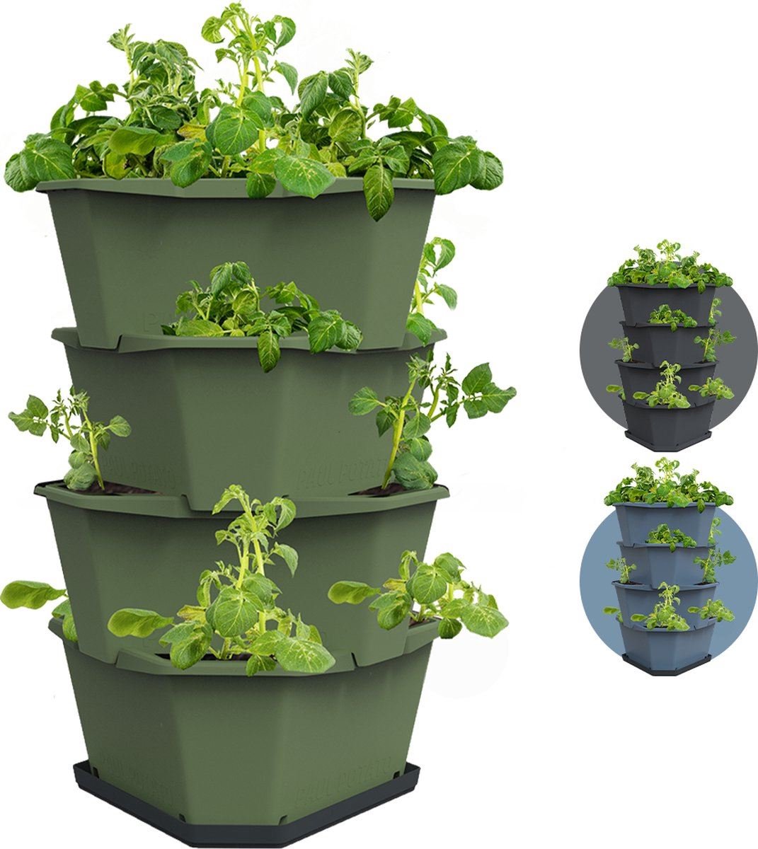 Gusta Garden - Paul Potato - Stapelbare Aardappeltoren - Tuinbak met 4 Levels - Kruidenbak - Kweekbak - Plantentoren - Donkergroen