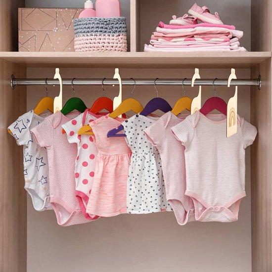 VVGoods - Houten kledingvak voor baby's in regenboogdesign, 7 stuks, maten 50 tot 86, veilig en duurzaam organiseren en scheiden van babykleding. — afbeelding 5