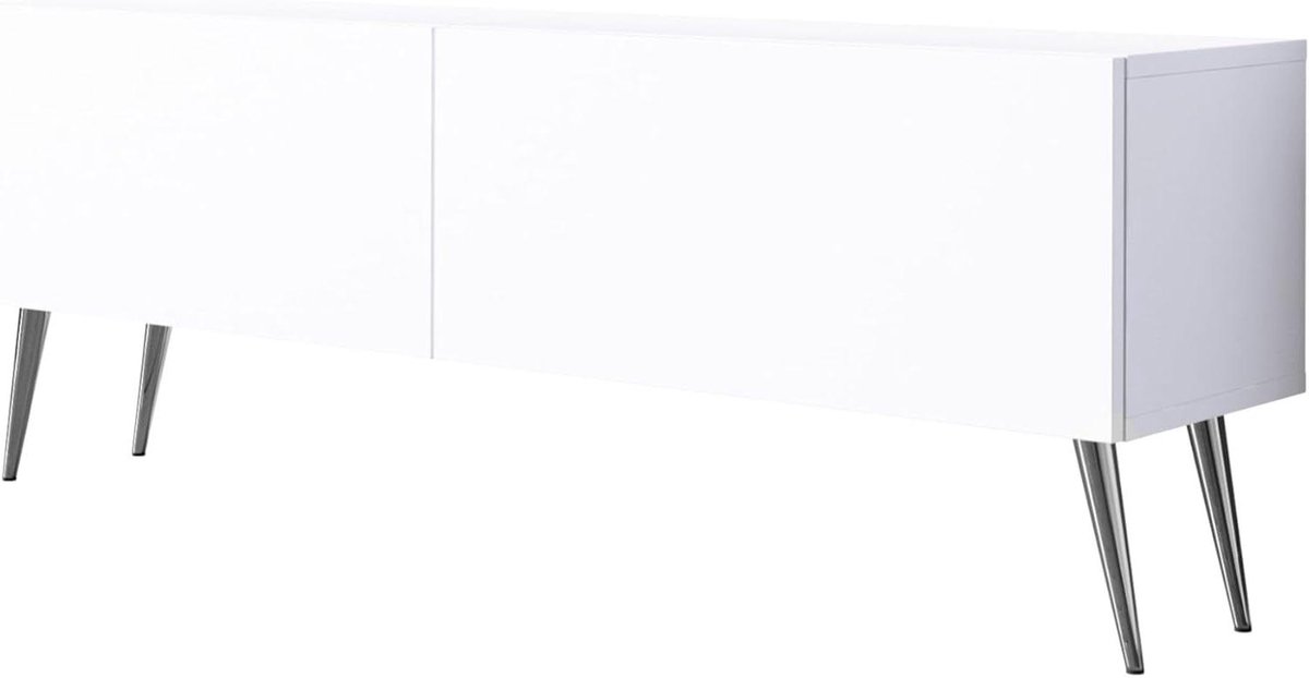 Tv-kast met opbergruimte - Mediameubel Dressoir - Woonkamer organiseren - Twee deuren en planken - 140 cm breed - Mat wit