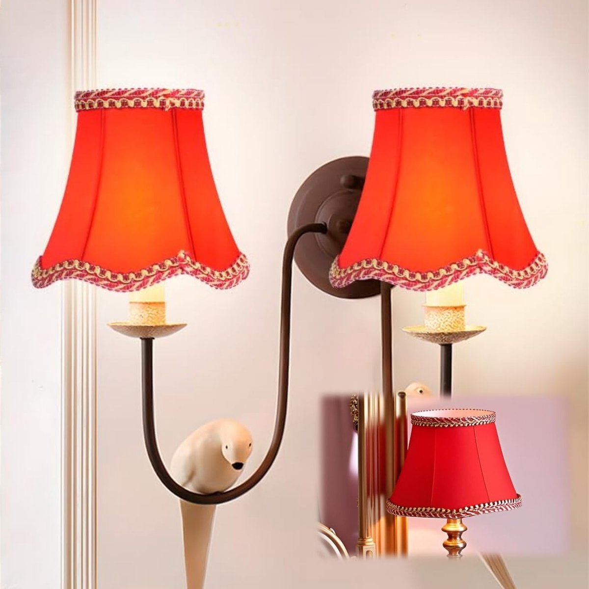 3-delige E14 Bedlamp met Premium Linnen Lampenkap en Metalen Clip voor Chandelier, Tafella