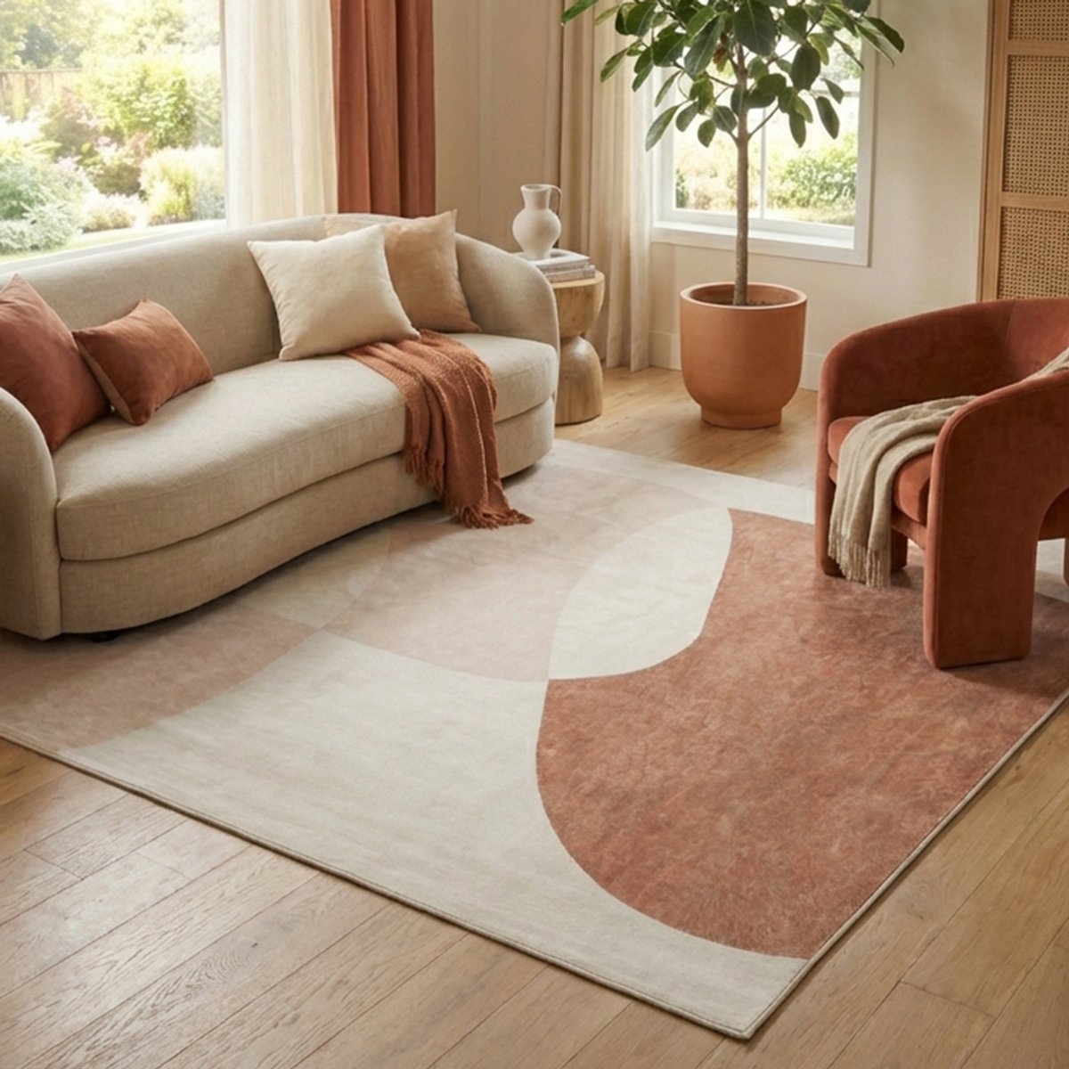 Tapiso Wisp Vloerkleed Laagpolig Woonkamer – Beige Bruin Tapijt – Scandinavisch Design – W