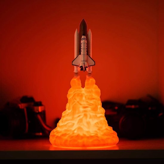 Ruimteverlichting Nachtlampje - 3D Print Lamp - Decoratie Thuis - Raket Vorm - 28 cm - Rood — afbeelding 3