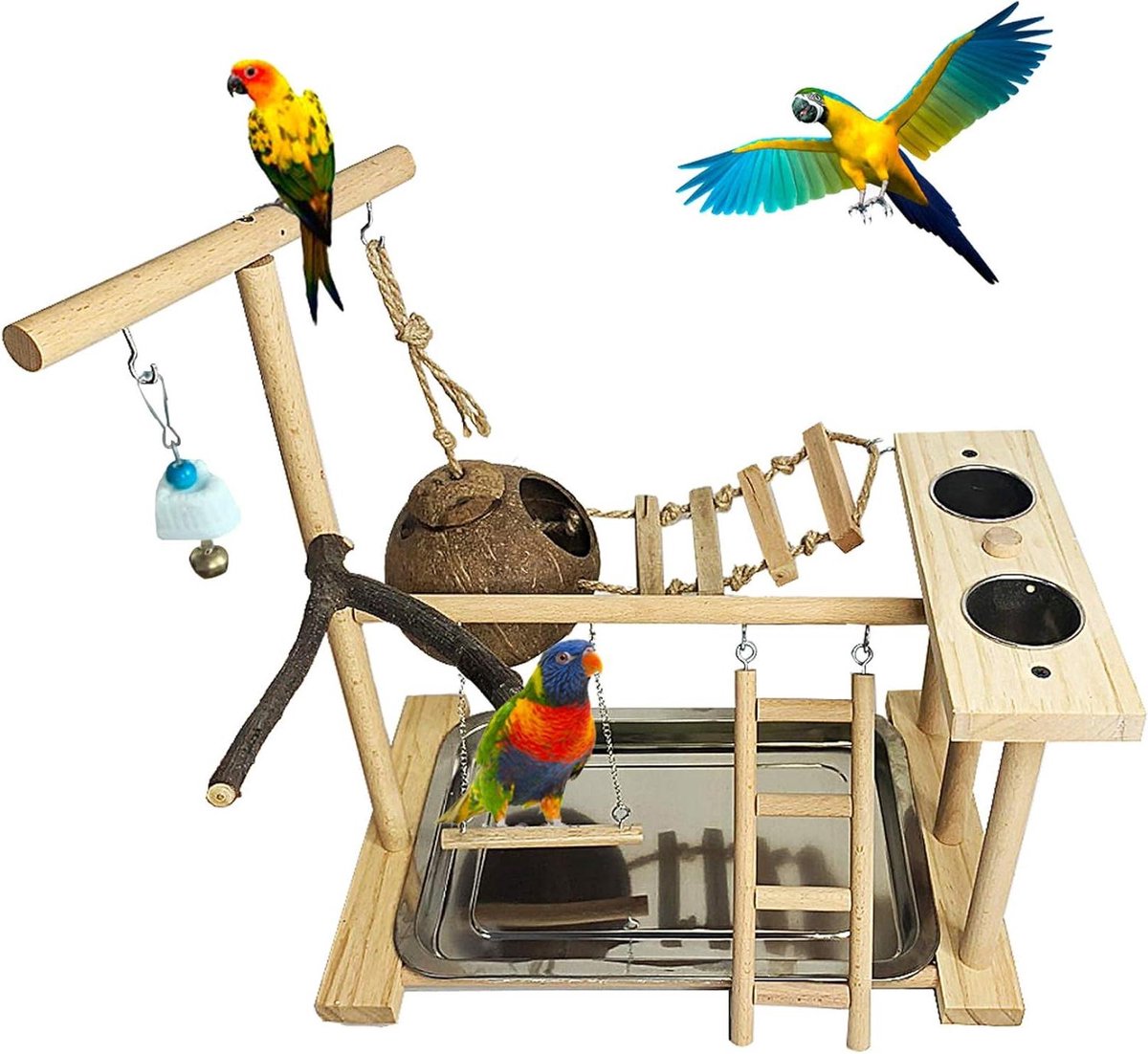 Vogel Speelstandaard - Houten Baars Gym - Vogel Verrijking - Natuurlijk Hout - 378 cm - Bruin