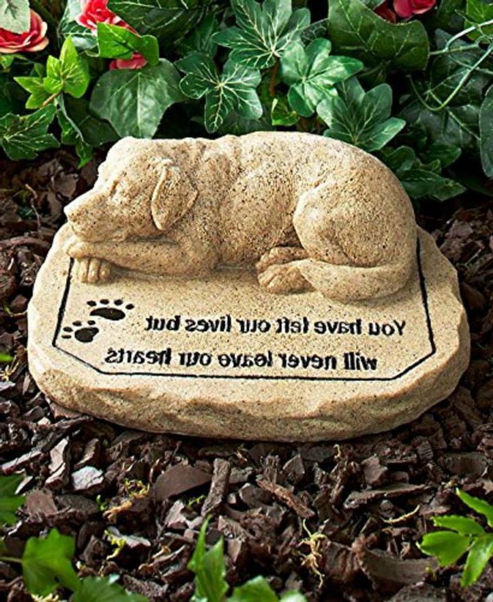 Huisdier Gedenksteen - Honden Herdenking - Tuin Decoratie - Keramiek Met Inscriptie - 21 cm Breed - Grijs