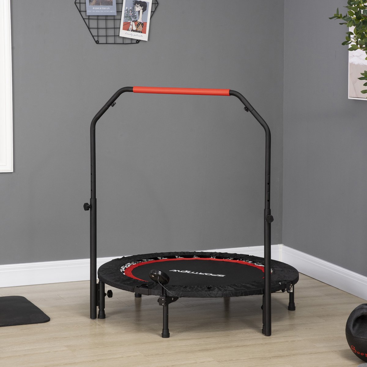 Mini Trampoline – 102 cm – Met LCD Monitor En 4-Voudig Verstelbare Handgreep – Kunststof – Zwart – Opvouwbaar Voor Thuistraining