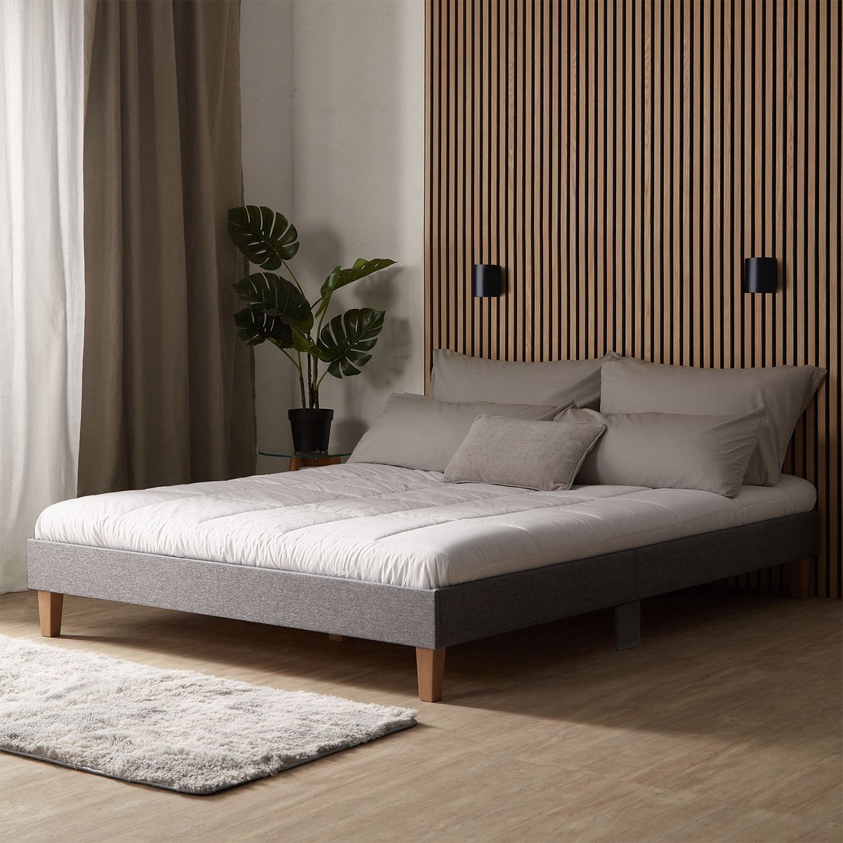 Homestyle4u Tweepersoonsbed - 160x200 cm - Gestoffeerd bed - Grijs