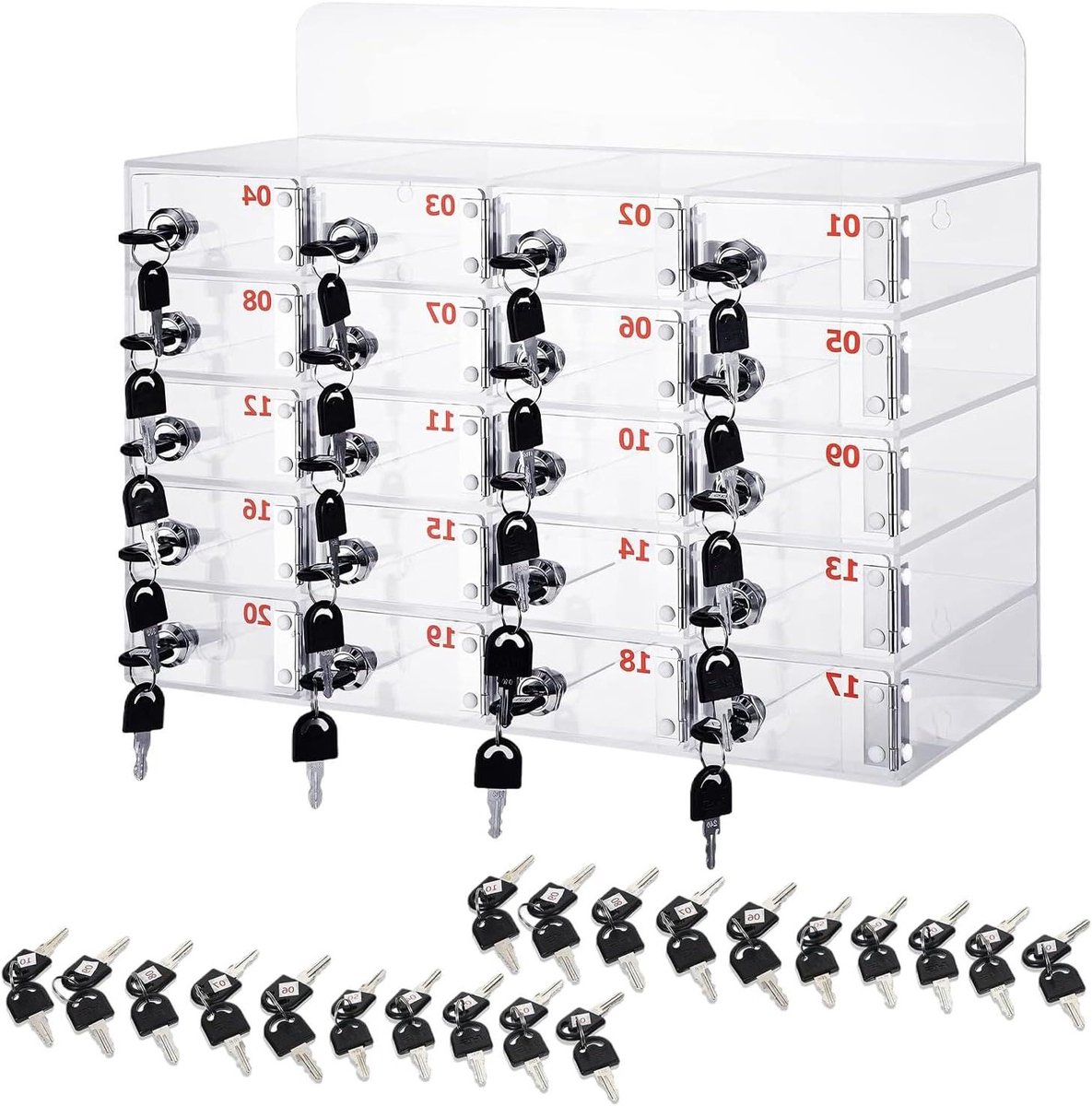 Opbergkluis Telefoon - Telefoonbox Kast - Apparaten Beveiligen - 20 Afsluitbare Vakken - 10x5x18 cm per vak - Transparant