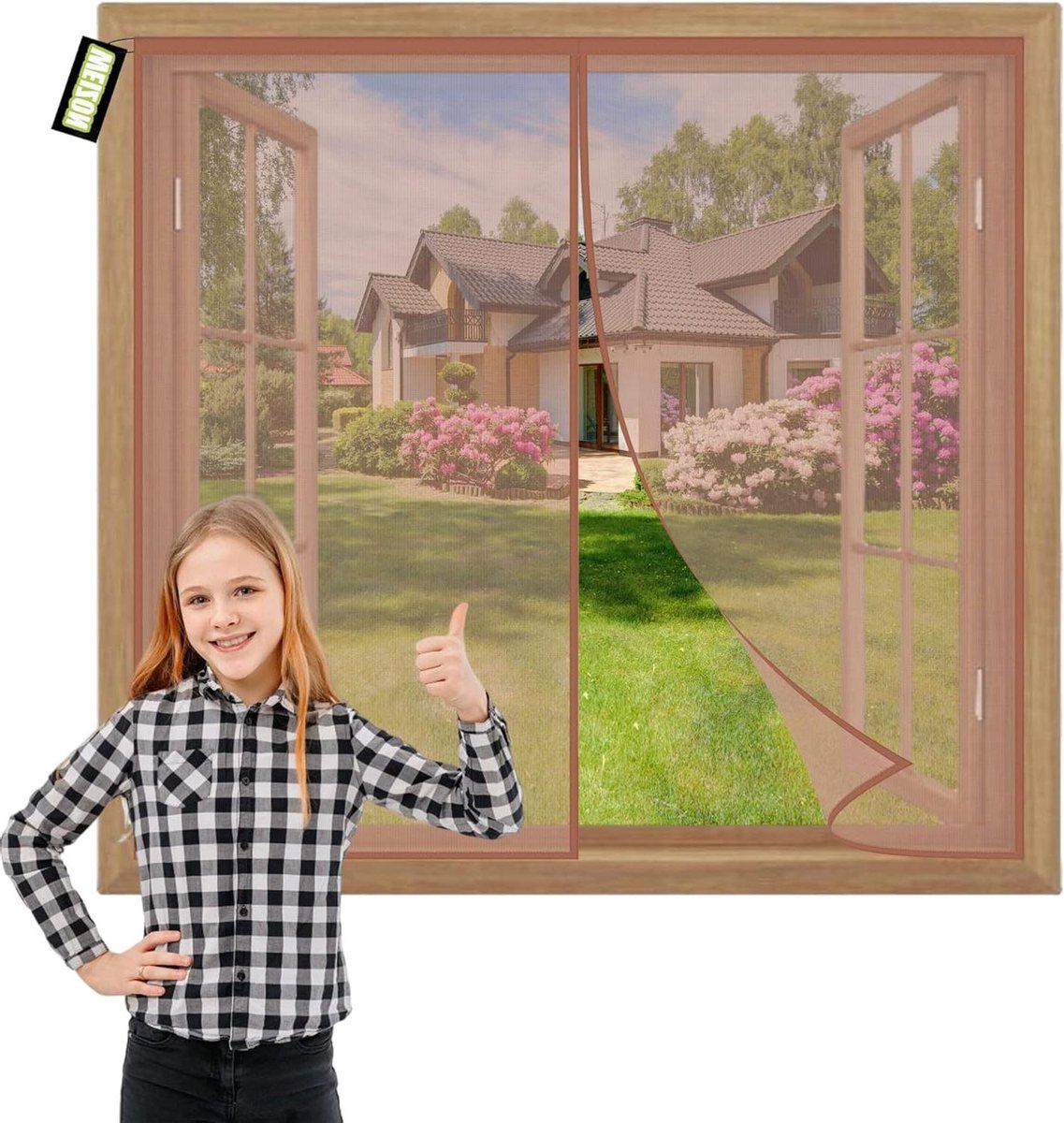 Vliegenhor Raam - Horrengaas Deur - Binnen Blijven Insecten - Zonder Boren - 80x135cm - Bruin