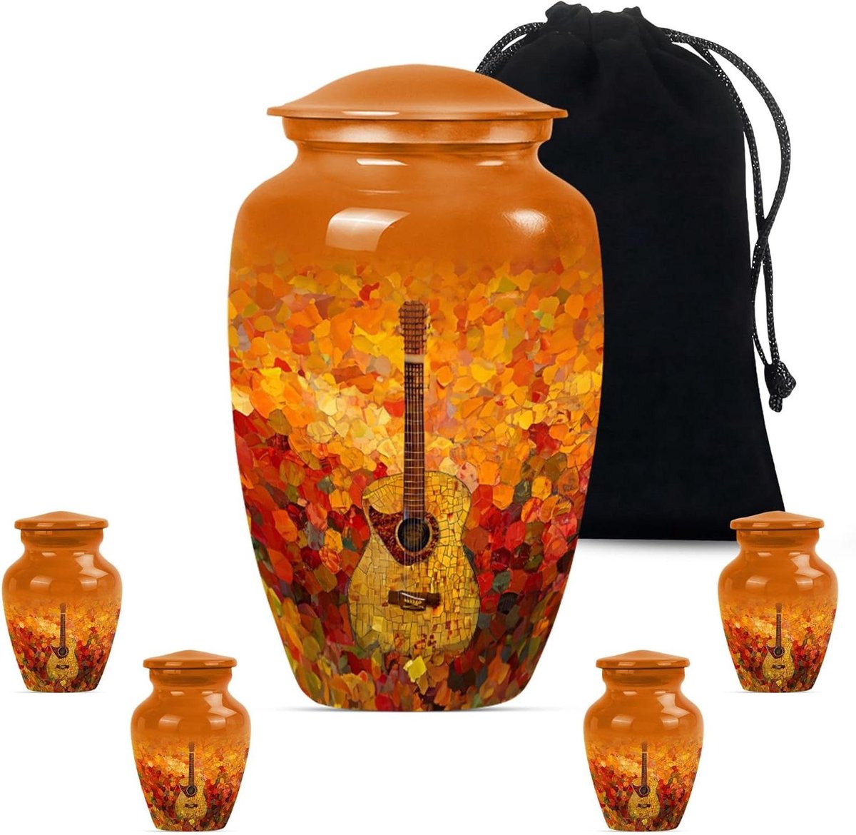 Gitaar Urn - Herdenkingsurn As - Herinnering Eerbetoon - Combo Set - 1 Grote 4 Kleine - Gitaar