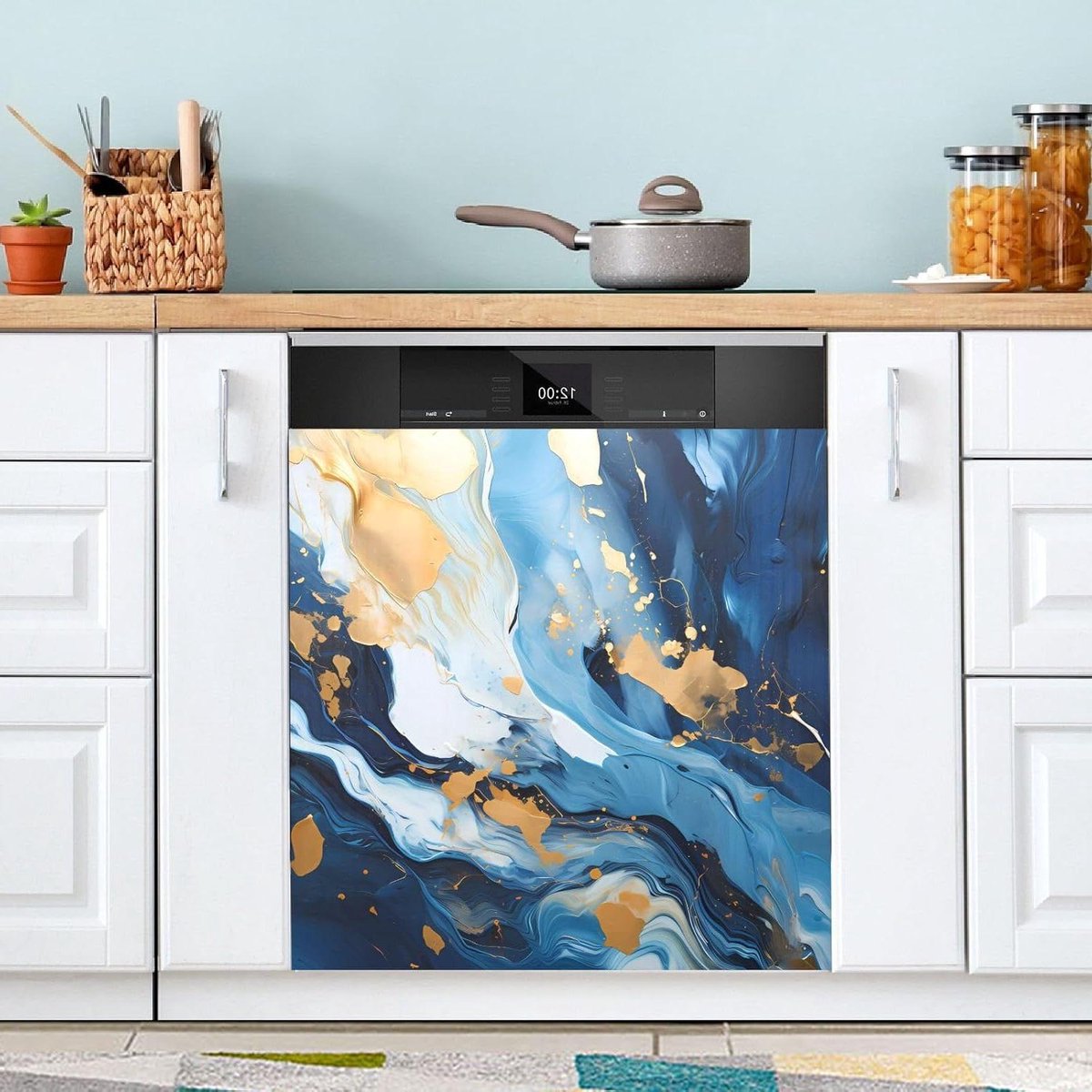 Vaatwasser Magnetische Cover - Keuken Art Decor - Keuken Opfrissen - Krasbestendig - 23 x 26 Inch - Blauw Goud Marmer