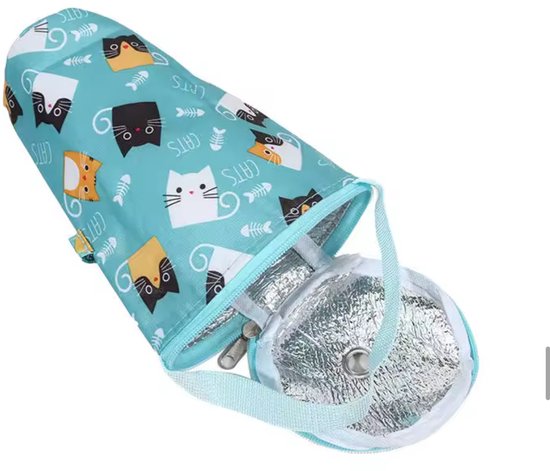 Geïsoleerde Flessentas voor Babyfles en Drinkfles – Thermische Fleshouder met Handvat – Waterdichte Bottle Bag – Voor Warm & Koud Drank – Katten Design Blauw — afbeelding 3