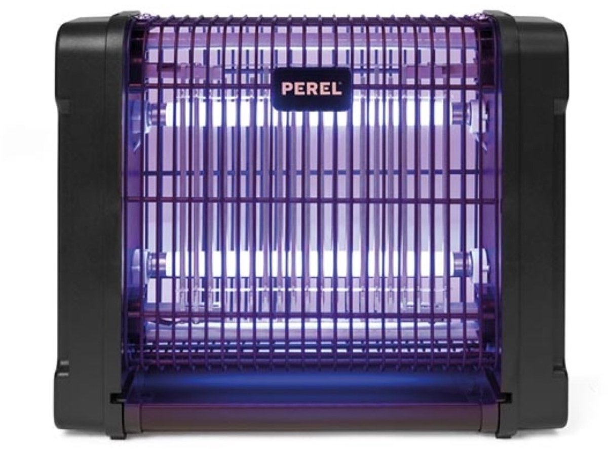 Bol.com Perel Elektrische UV insectenverdelger binnen, 2800V spanningsrooster, stille vliegenlamp met verwijderbare opvangbak, 3... aanbieding