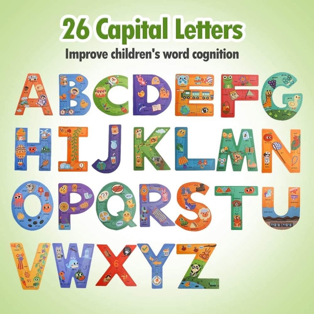 Alphabet Houten Puzzle/ Educatief Spel met Houten Letters / Leren Spellen, Lezen & Alfabet
