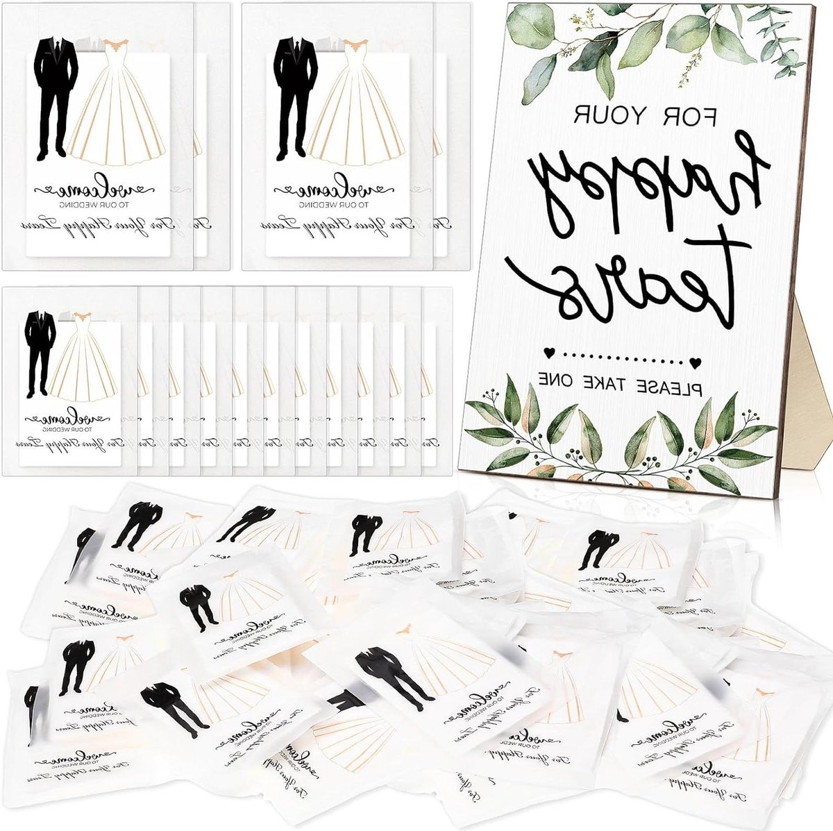 Zakdoekjes Pakketten - Bruiloft Tissues - Bruiloft Gasten - Houten Bord Inclusief - 100 Stuks - Wit