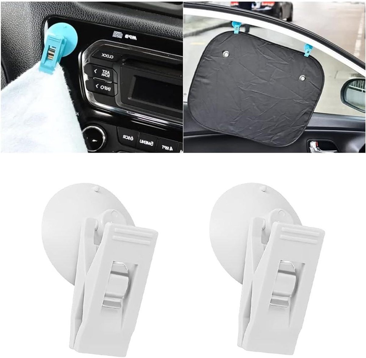 Zuignap Kaartklem - Ticket Houder - Auto Organisatie - Sterke Adsorptie - 2 Stuks - Wit