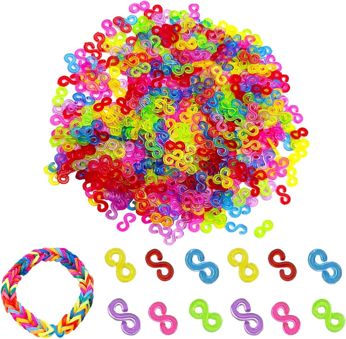 500 Stuks S-Clips voor Armband Verbinding, Kleurige Plastic Looms en Accessoires