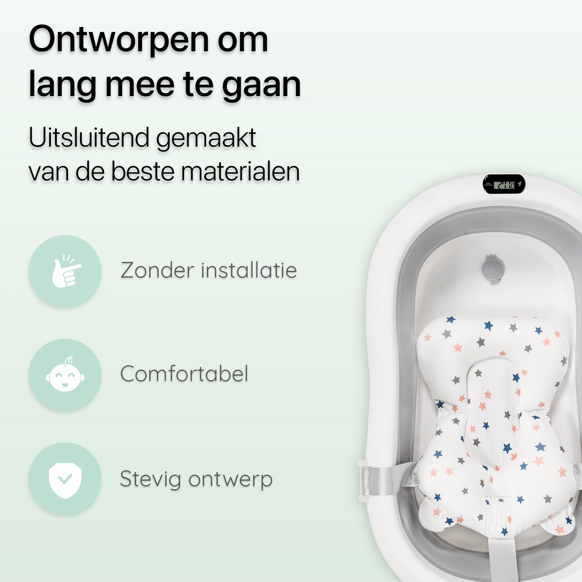 Babybadstandaard, staande steun voor babyborrel, met verstelbare hoogte