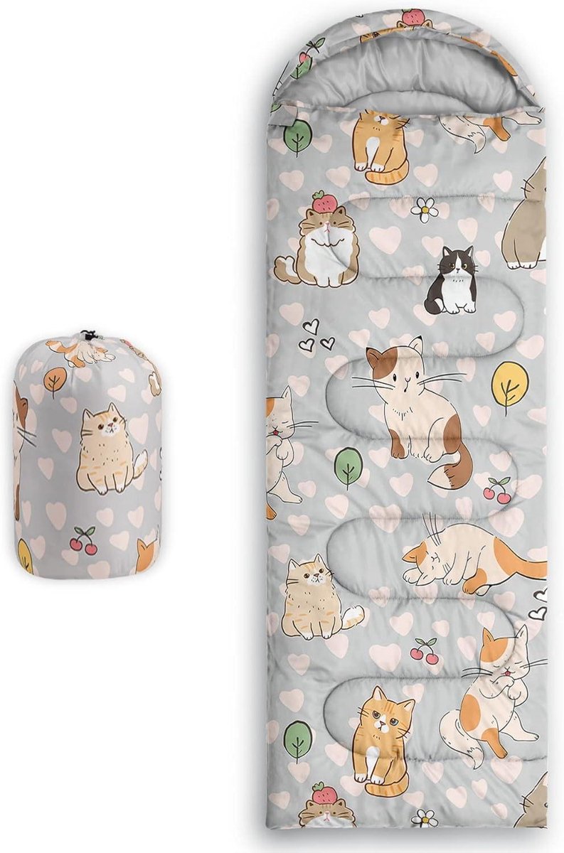 Slaapzak - Kampeerslaapzak Mummie - Kamperen en Reizen - Waterdicht en Ademend - 79 x 229 cm - Schattige Kat 2