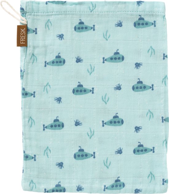 Fresk Hydrofiele Washandjes - 21 x 15 cm - Babyverzorging - 3 stuks - Ademend en Absorberend - Babyspullen - Babyverzorging - Blauw - Submarine van Merkloos — afbeelding 2