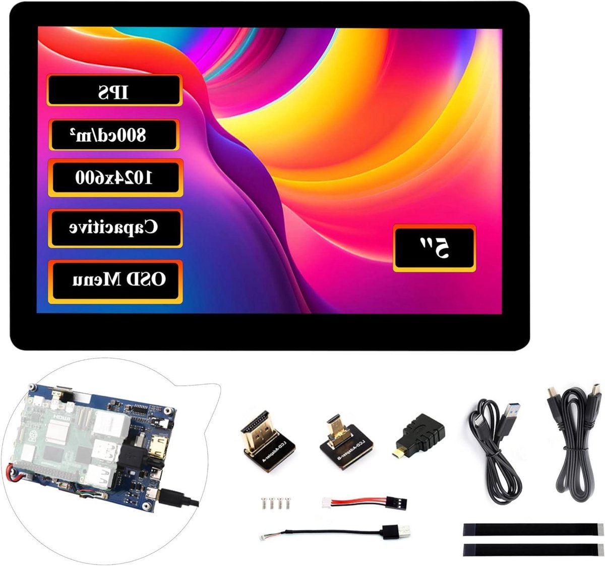 HDMI Touchscreen - Capacitief Scherm IPS - Project Ontwikkeling - Brede Bezel - 5 inch - Zwart