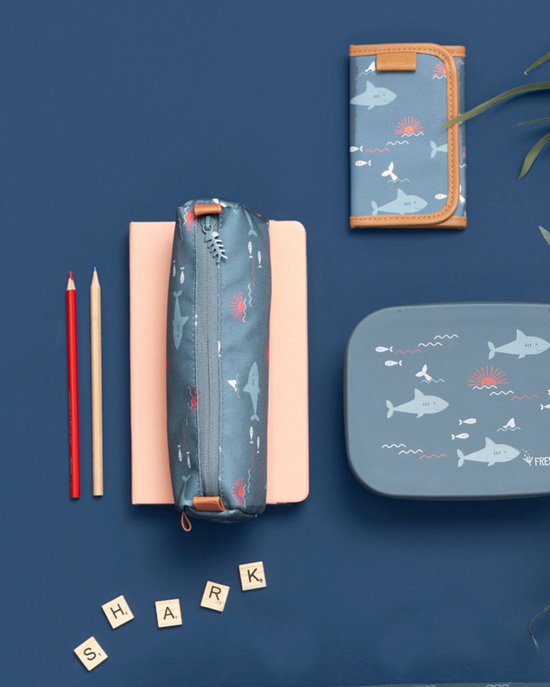 Fresk Étui Garçons – Trousse déperlante - Trousse scolaire - Pot à crayons pour enfants - Fournitures scolaires - - Bleu - Shark