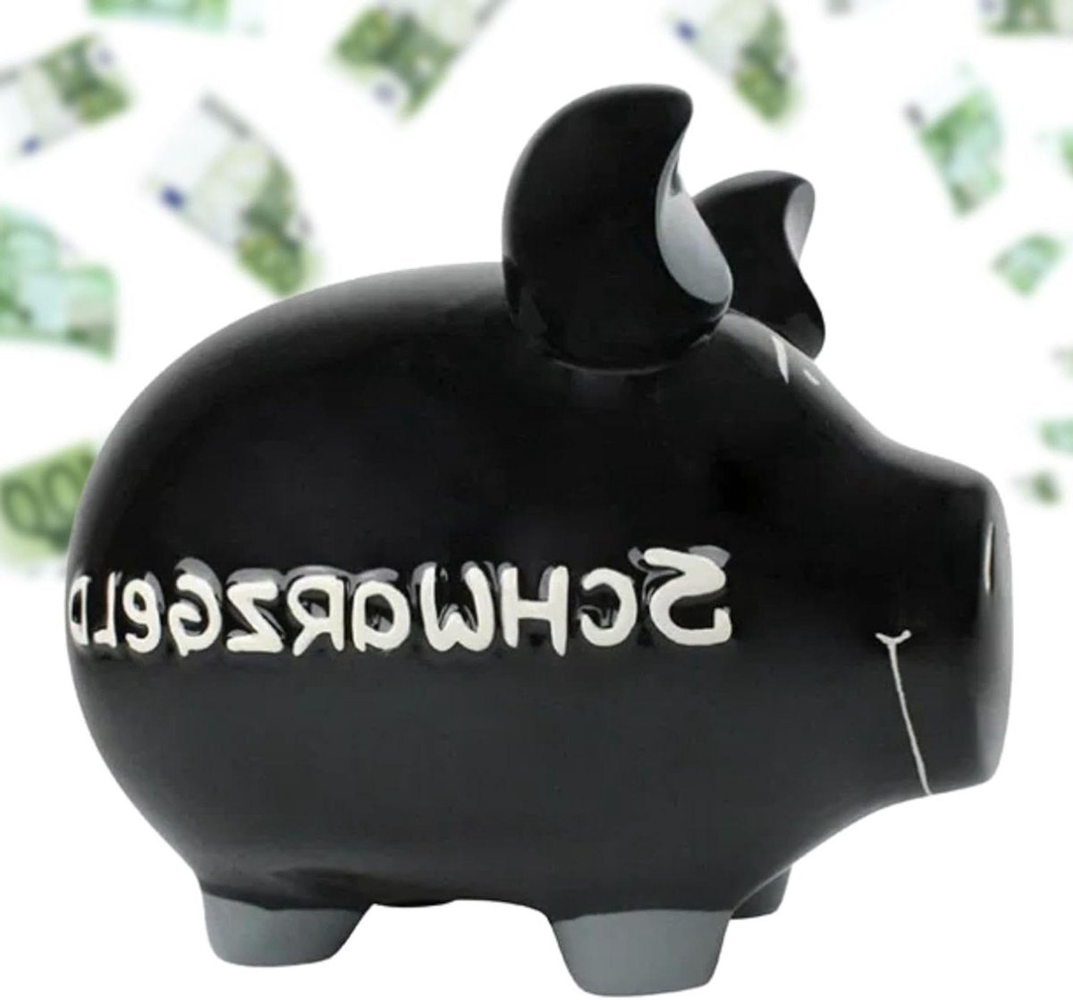 Spaarpot Varken - Grappig Spaarvarken - Geld Besparen - Met Rubberen Stop - 17 cm - Zwart Wit