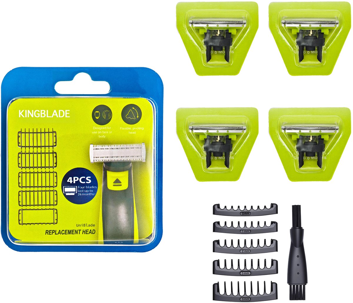 4x Compatibel Vervangmesjes voor Philips OneBlade + Opzetkammen Set - Opzetstuk - Mesjes