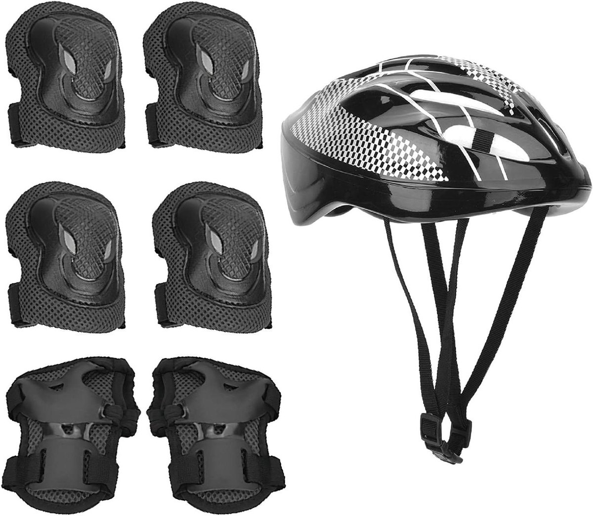 Rolschaatsbescherming set - Beschermende uitrusting - Activiteit sport - Hoge-dichtheid stof - 7 stuks - Zwart