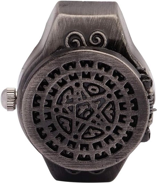 Vintage Ring Horloge voor Mannen - Finger Ring Watch met Flip Cover in Zwart, Uniek Design en Stijlvolle Accessoires