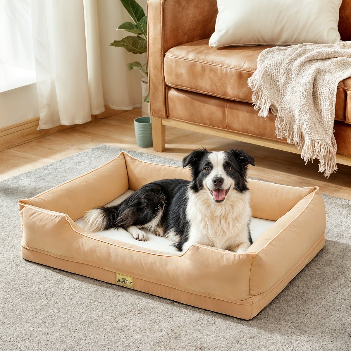 BingoPaw Groot Orthopedisch Hondenkussen XL - 105x75cm - Hondenmand voor Middelgrote Honden - Beige thumbnail 6