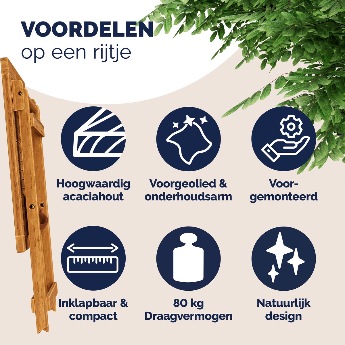Casaria Bijzettafel - Acacia Hout Inklapbaar 70x70x73 cm - Bruin thumbnail 6