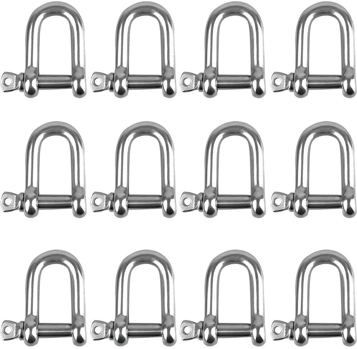 304 RVS D-ring links voor hijs- en bevestigingssystemen, 12 stuks, duurzaam en sterk, ideaal voor touwen en kettingen