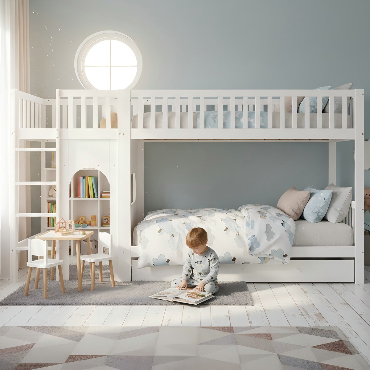 Stapelbed - 90x200 cm - Met Rechte Ladder En Hekwerk - DIY Ruimte - Hout - Wit