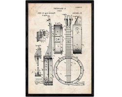 Patent Poster - Blad Oude Design - Muur Decoratie - Gedrukt op Antalis Papier - A3 297x42cm - Banjo Patent