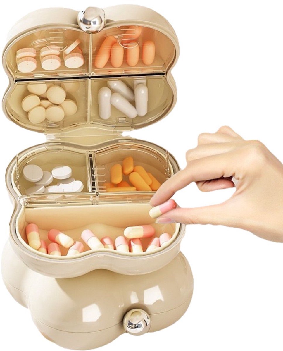 1 stuk pillenorganizer voor in de handtas, reispillendoos met 7 vakjes, compact en draagbaar, perfect voor onderweg, pillenhouder voor in de handtas, wit