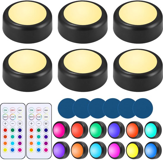 carmdering - Kastverlichting LED - set van 6 oplaadbare lampen met afstandsbediening - draadloos en magnetisch - voor keuken, kast en vitrinekast verlichting