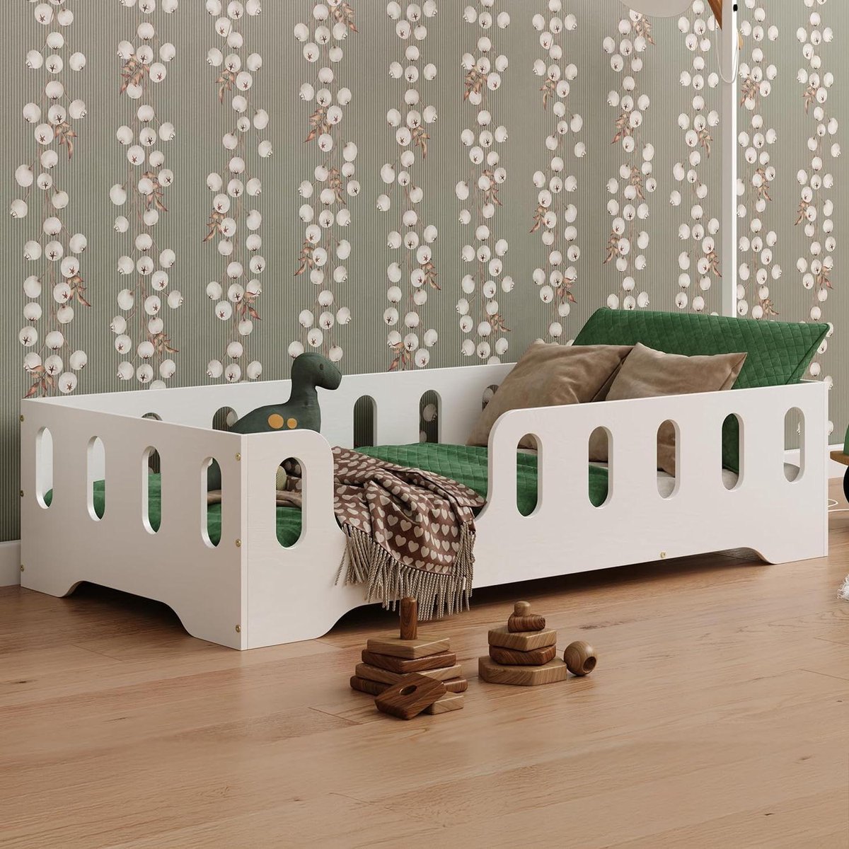 Kinderbed - Montessori bed - Zelfstandigheid bevorderen - Met valbeveiliging - 90x190 cm - Wit