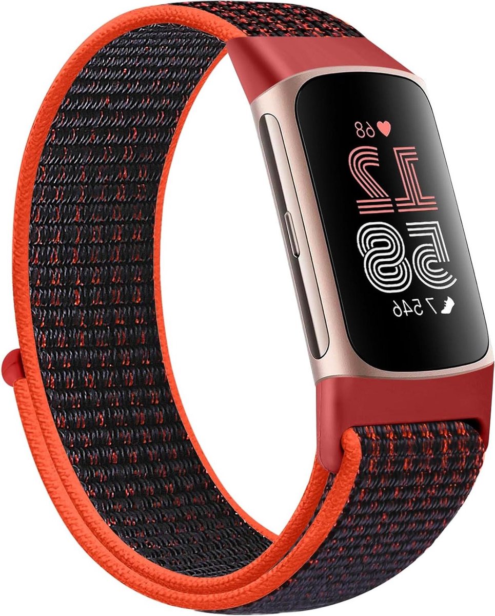 Sportarmband Nylon - Verstelbare band - Fitness Tracker - Klittenband sluiting - 160-210 mm pols - Zwart