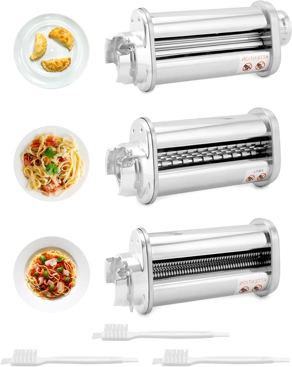 Set van 3 pastarollers en spaghetti- en fettuccine-snijders pastaattributen voor Bosch MUM5 en MUM4 foodprocessors
