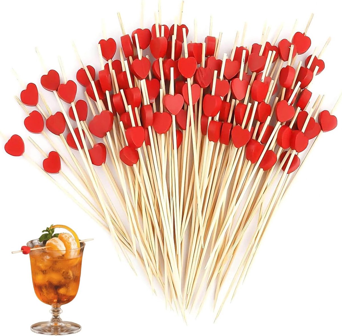 Houten Cocktailprikkers in Hartvorm - 100 Stuks voor Feestjes, Barbecues en Decoratie