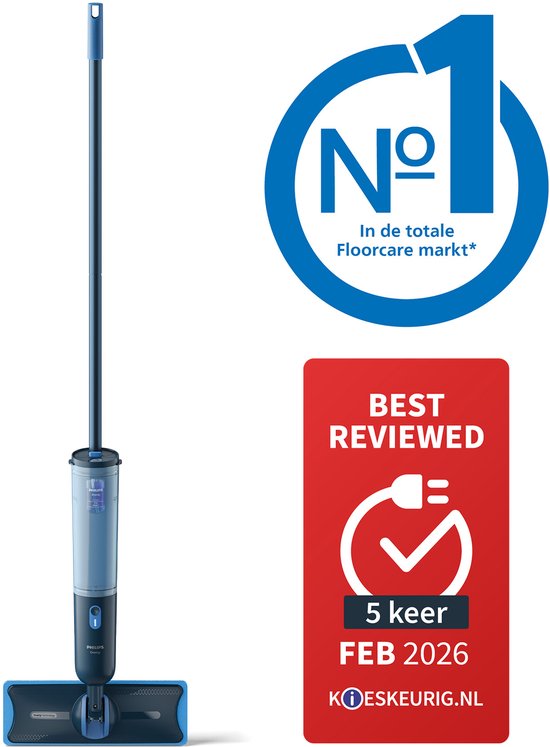 Philips OneUp Elektrische Dweil 3000 series XV3101/01 - Dweilsysteem - Vloerreiniger - Vuil water opzuigen - 1 stand - 50min dweilen - Geen emmer nodig