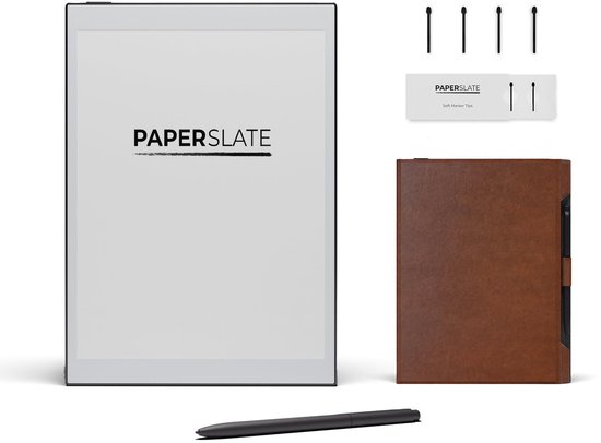 Digitaal notitieboek Paperslate Pack + Bruine hoes + 4 Markeerpunten