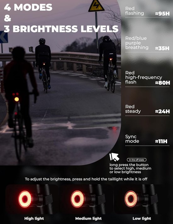 Fiets Achterlicht - Fietslamp Rem Sensor - Veilig Fietsen - Slimme Rem Sensor - 40x34x34 mm - Zwart — afbeelding 4
