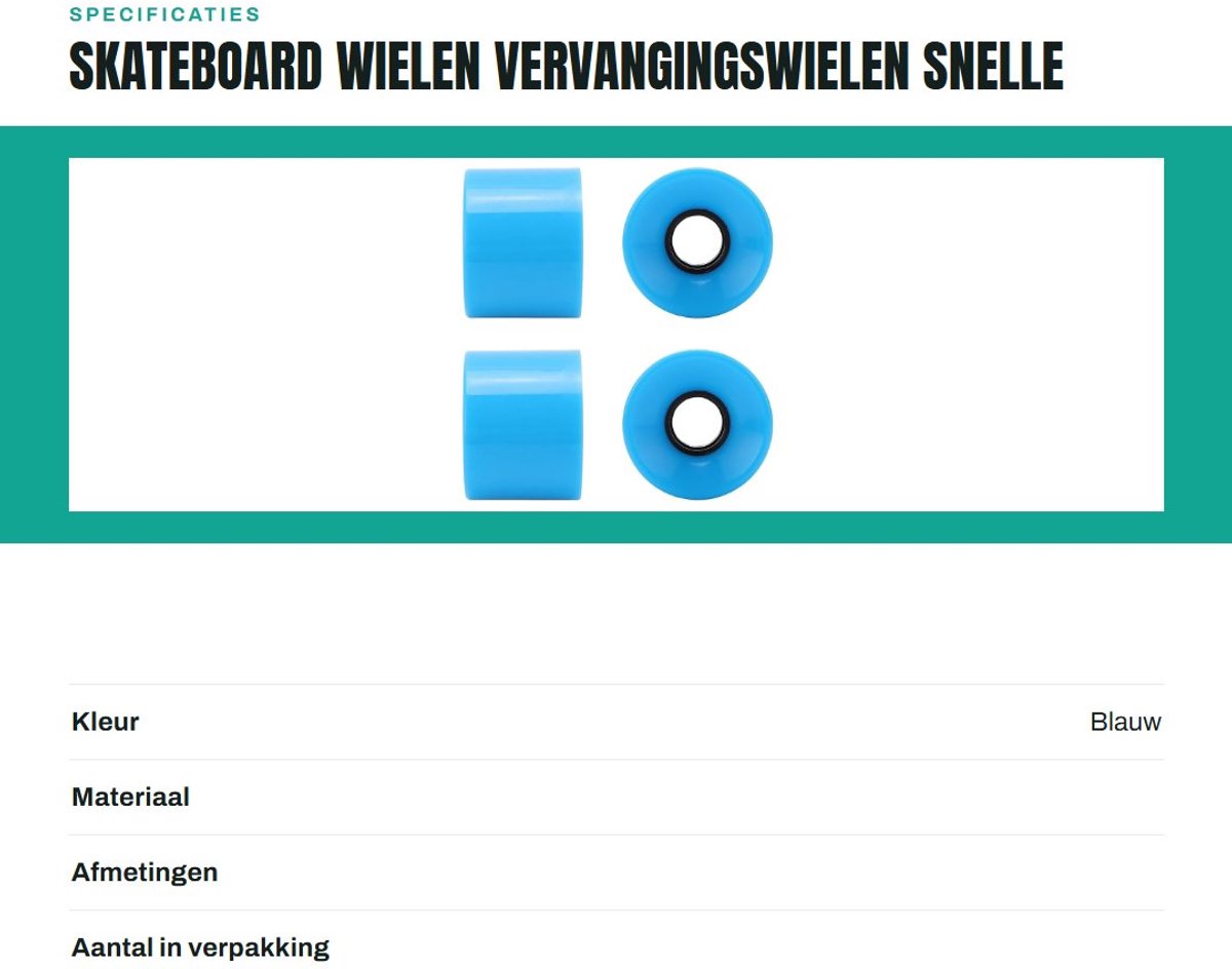 Dailygoods- Skateboard Wielen 60mm - 78A Hoog Elastisch - Antislip - Slijtvast - Vervangingsaccessoire - Snelle en Gladheid - Longboard Wielen
