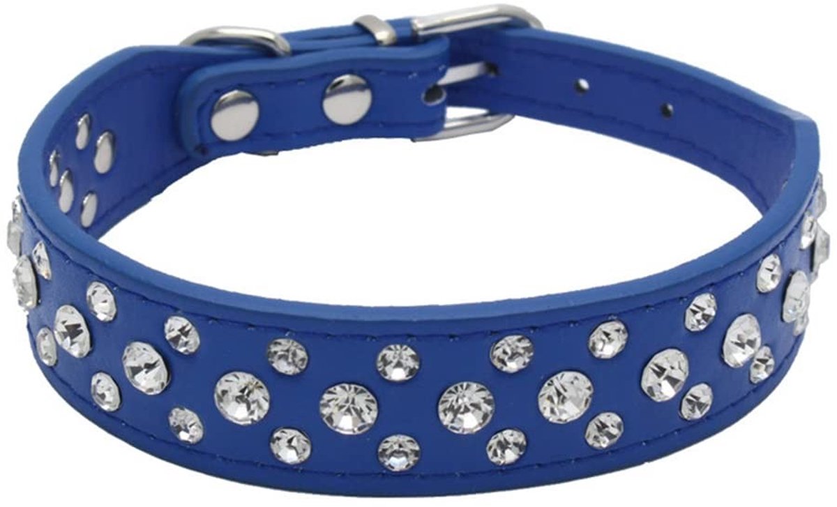 Dailygoods- Halsband PU Leer - Verstelbaar - Hondenhalsband - Kristallen Strass - Maat S/M/L/XL - Breedte 2,5 cm - Hondhalsband