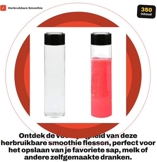 Dailygoods- Sapflessen 350 ml - Herbruikbare Drinkflessen - Lege Smoothie Flessen - PET Plastic - Zwarte Deksels - Voor Sap/Melk - Drankflessen van Dailygoods — afbeelding 5