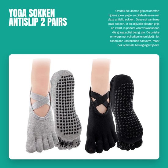 Dailygoods- Yoga Sokken Antislip - Teensokken - Multipack 2 Paar - Katoen - One Size - Machinewasbaar - Comfortabel en Veilig van Dailygoods — afbeelding 3