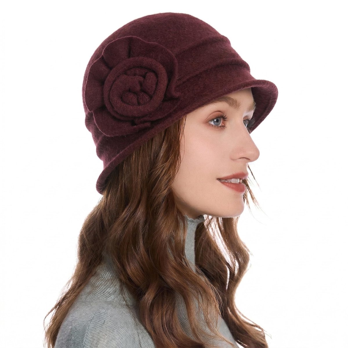Dailygoods- Cloche Hoed 100% Wol - Vrouwen Hoed - Vintage Hoed - Bloem Accent - Winter Hoed - Elegante Look - Vissershoed