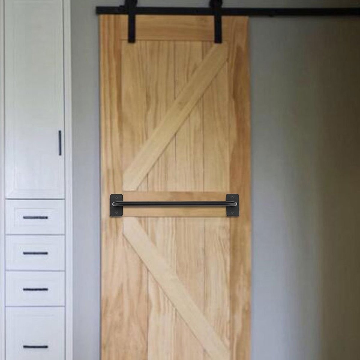 Dailygoods- Trekhendel Zwart - Industriële Stijl - Schuifdeur Hardware - Meubelknop - Deurgreep - Eenvoudig te installeren - Inclusief accessoires - Deurknop
